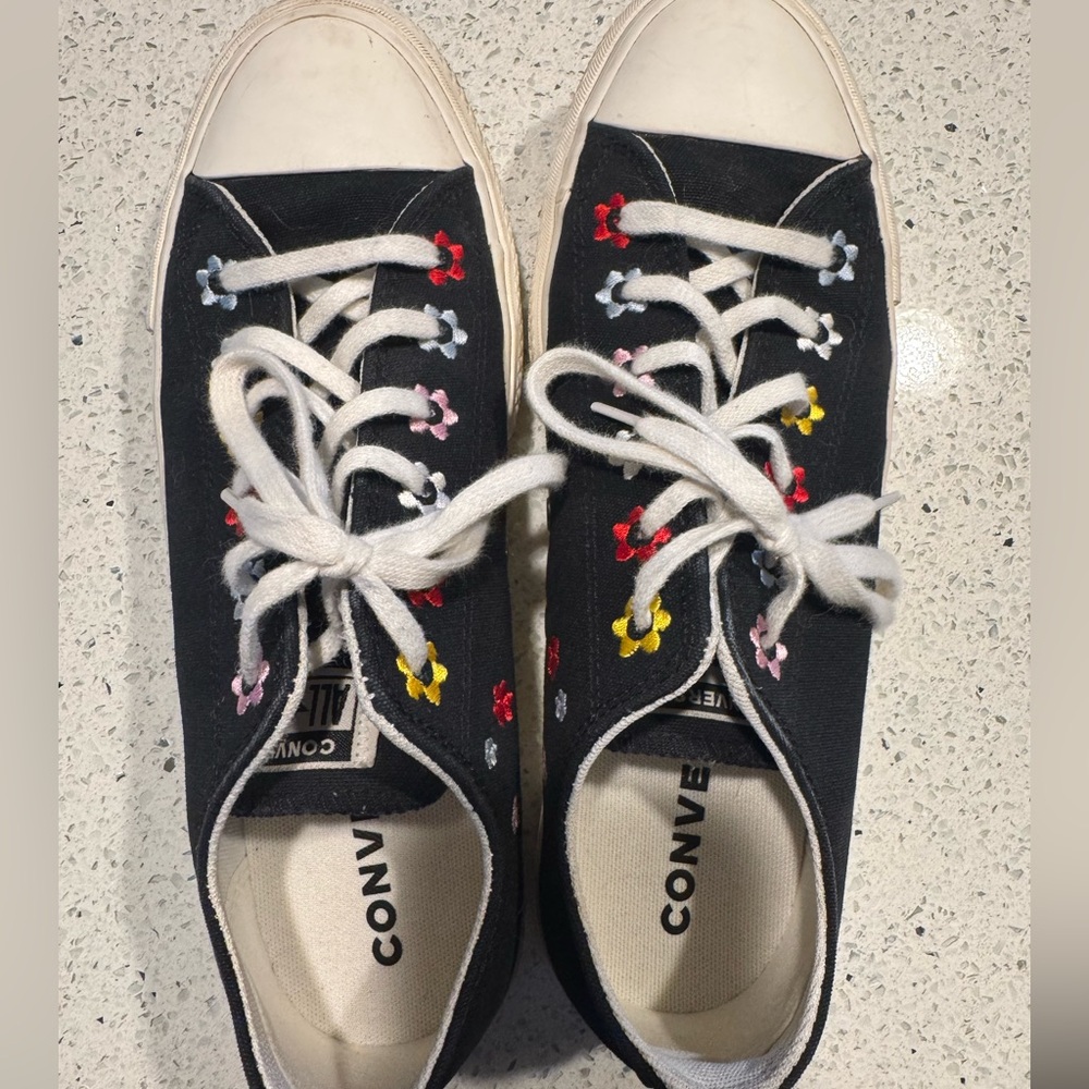 Converse All Star Lift Platform Floral Embroidery Black A02566F Size 9 - Picture 6 of 8